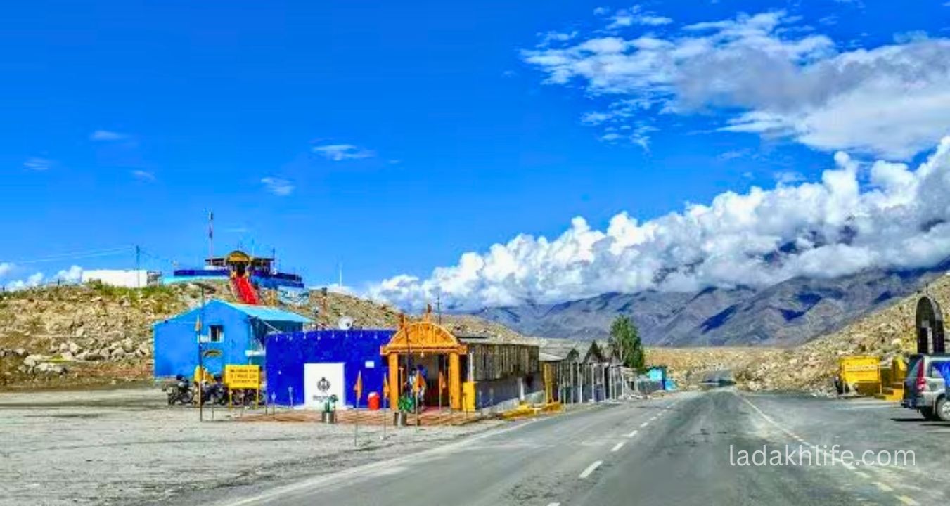 Interior of Gurudwara Pathar Sahib Ladakh with devotees and prayer hall