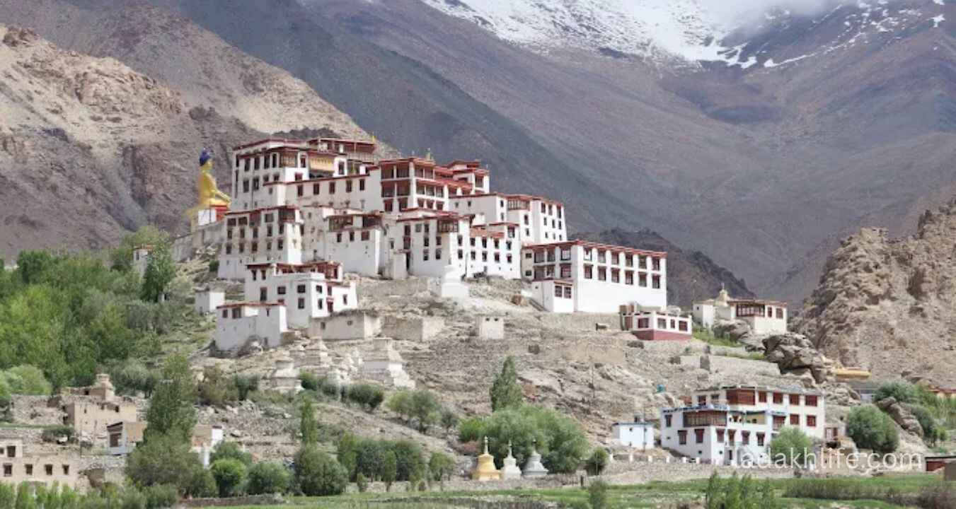 Monks at Likir Monastery Ladakh Buddhist prayer hall and ancient monastery architecture near Leh