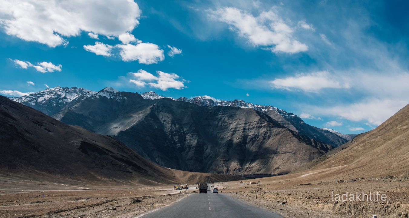Magnetic Hill Ladakh road stretch showing gravity illusion on Leh Kargil Highway with Himalayan landscape