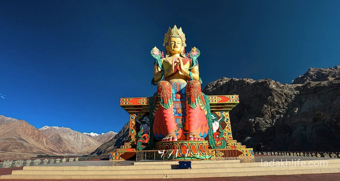 Mulbekh Monastery Tibetan Buddhist architecture and prayer flags in Kargil, Ladakh