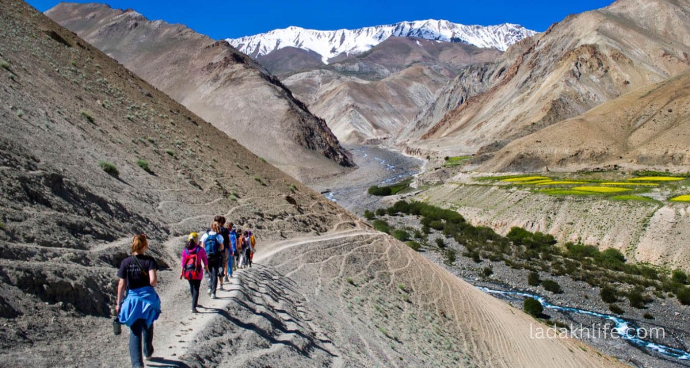 Bikers riding through Namika La high altitude pass Ladakh road trip