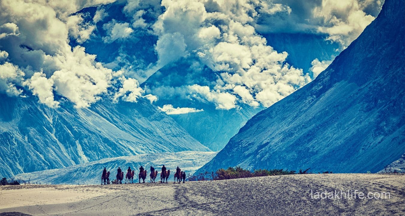 Scenic Nubra Valley village surrounded by Himalayas