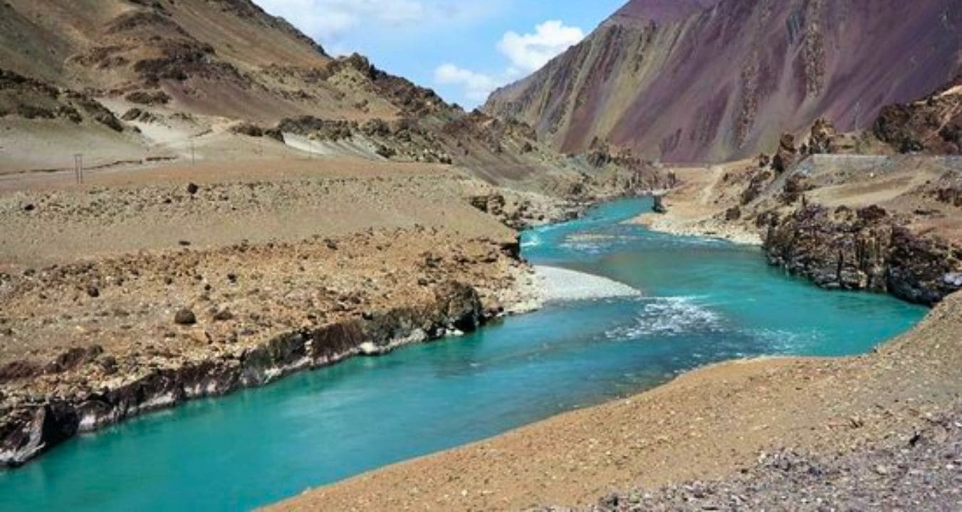 Panoramic Himalayan landscape view from Sangam Point Ladakh along Leh Kargil highway