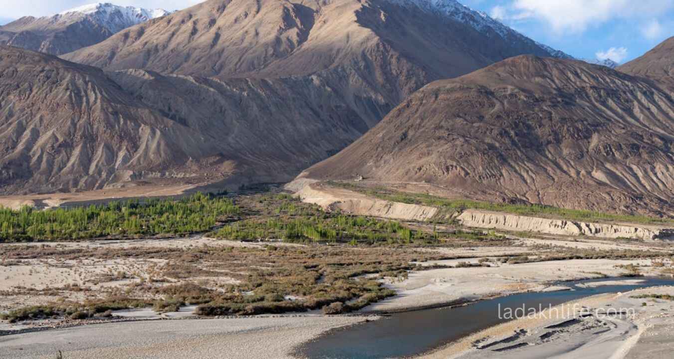 Stongdey Monastery in Zanskar Valley near Padum surrounded by rugged Himalayan mountains