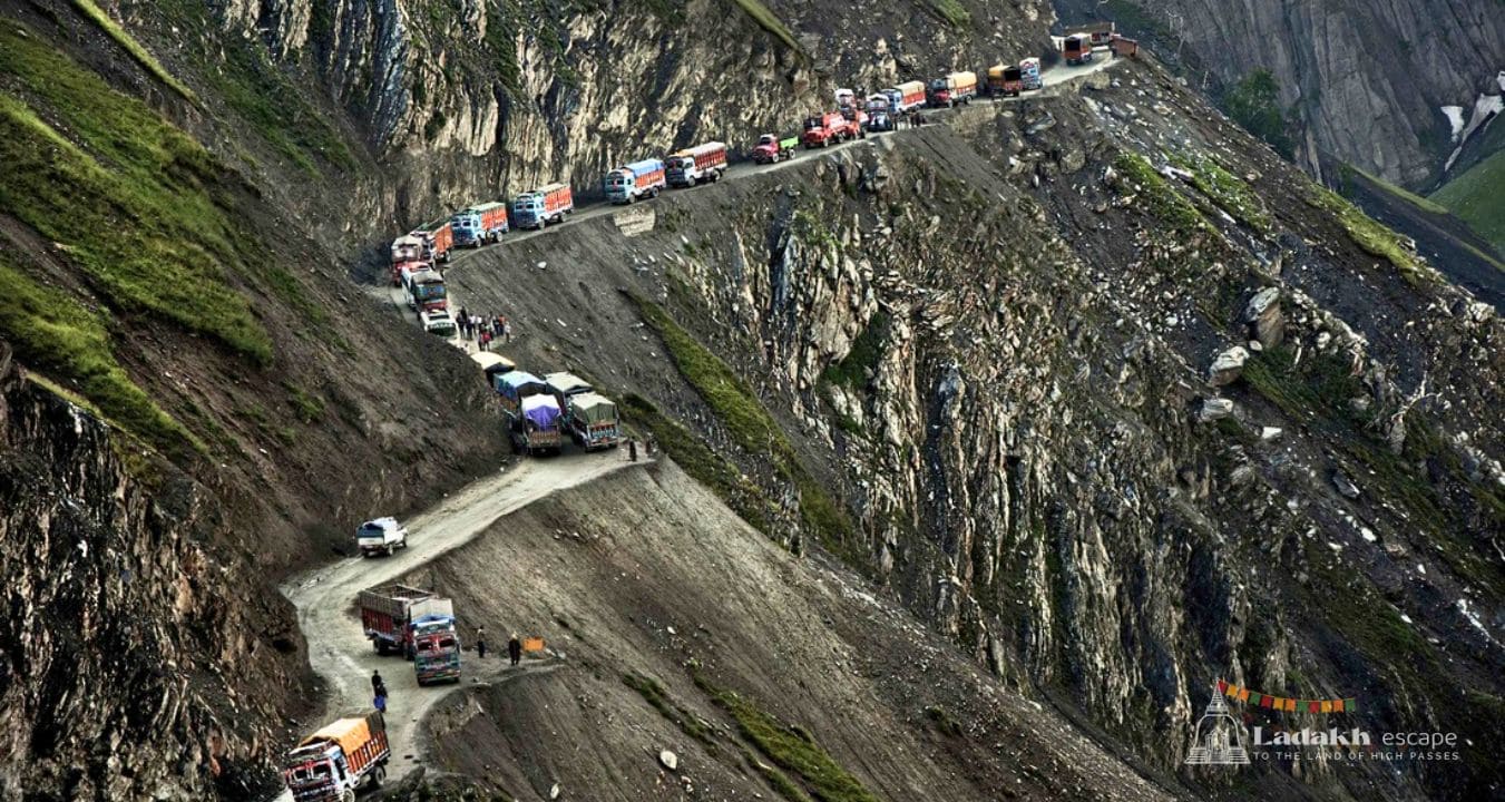 Panoramic view of Zoji La Pass and Drass valley Himalayan landscape